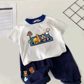 Áo thun ngắn tay in hoạt hình trẻ em cotton nguyên chất mới mùa hè, rộng rãi, mỏng, phong cách Hàn Quốc cho bé trai và bé gái