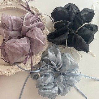 [Sản phẩm phúc lợi] Quiet Starry Sky Blue Bow Pearl Scrunchy Hair Ring Nữ Cao Cấp Phong Cách Hàn Quốc Satin Headband Phụ Kiện Tóc