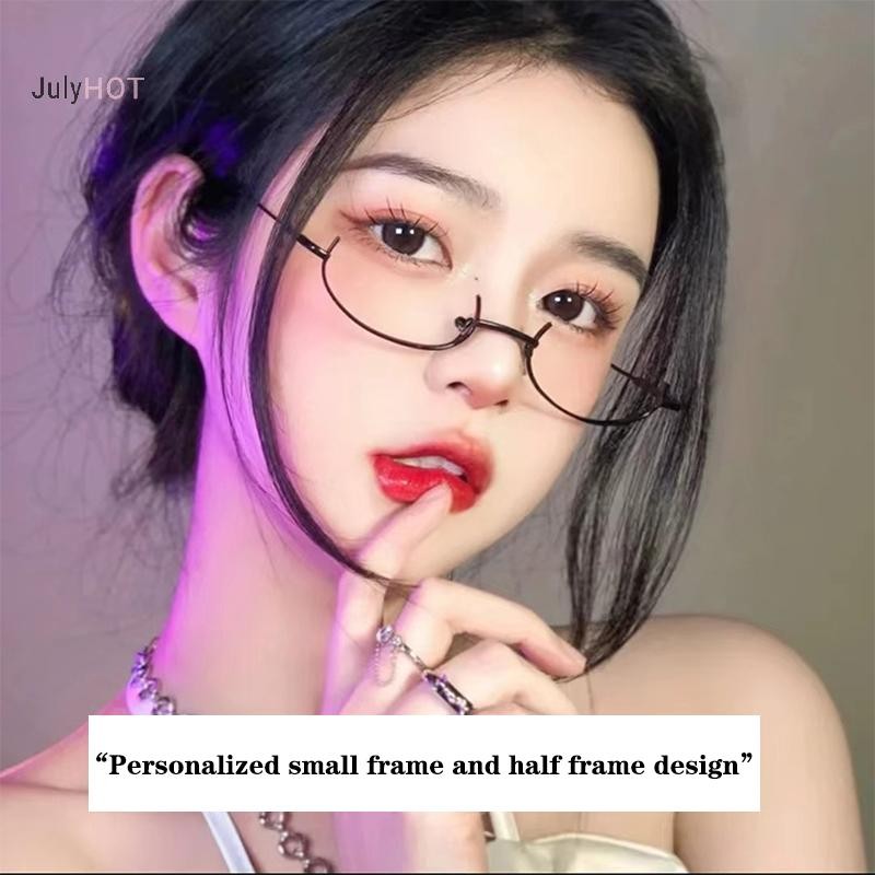 Julyhot Kính Vintage Khung Kim Loại Nửa Không Có Ống Kính Bé Gái Sang Trọng Cosplay Trang Trí Tiệc Kim Loại Không Ống Kính Nửa Khung Kính Có Dây Xích Massivedeals