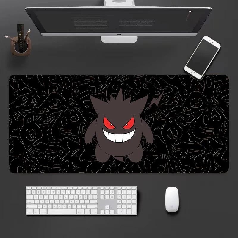 Tấm lót chuột đen Gengar & Pikachu (90x40cm) - Chủ đề Pokémon tối, Đế cao su chống trượt, Thảm trải bàn chơi game dày 3MM cho PC & Văn phòng