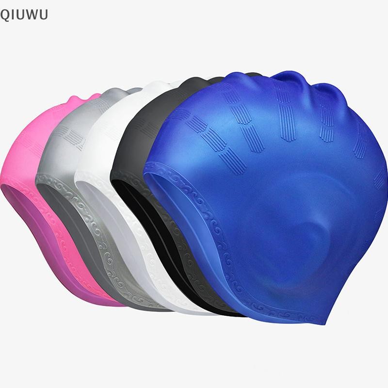 Qiuwu Người Lớn Mũ Bơi Co Giãn Cao Nam Nữ Mũ Bể Bơi Chống Thấm Nước Bảo Vệ Tai Tóc Dài Mũ Lặn Silicon Lớn.