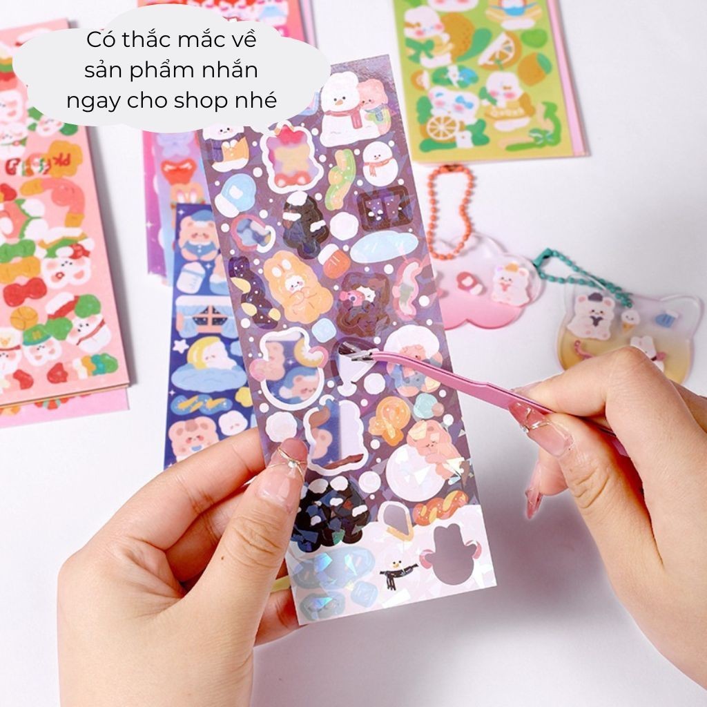 Combo 100 tấm sticker KHÔNG TRÙNG lấp lánh trang trí 12*4cm