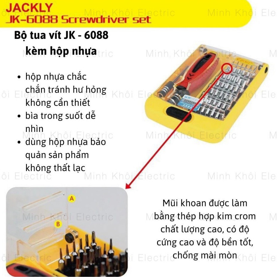 Bộ tô vít đa năng 38 món Jackly JK-6088A,bộ tua vít sửa điện thoại,hộp tuốc nơ vít,mũi vít từ tính,tua vít,bộ lục lăng