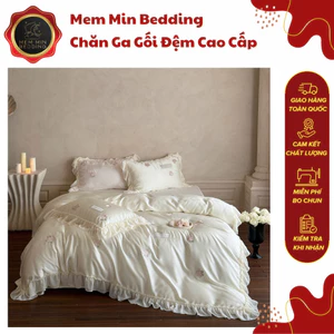 Bộ Chăn Ga Gối Chất Liệu Tencel 60s Họa Tiết Thêu Hoa Tinh Xảo Thanh Nhã - MemMinbedding Luxury