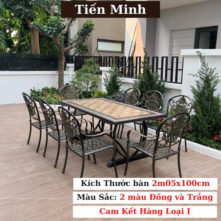 Bộ bàn ghế sân vườn ngoài trời HCN Bộ bàn ghế ban công ngoài trời nhôm đúc Mặt Đá Bàn ghế ngoài trời
