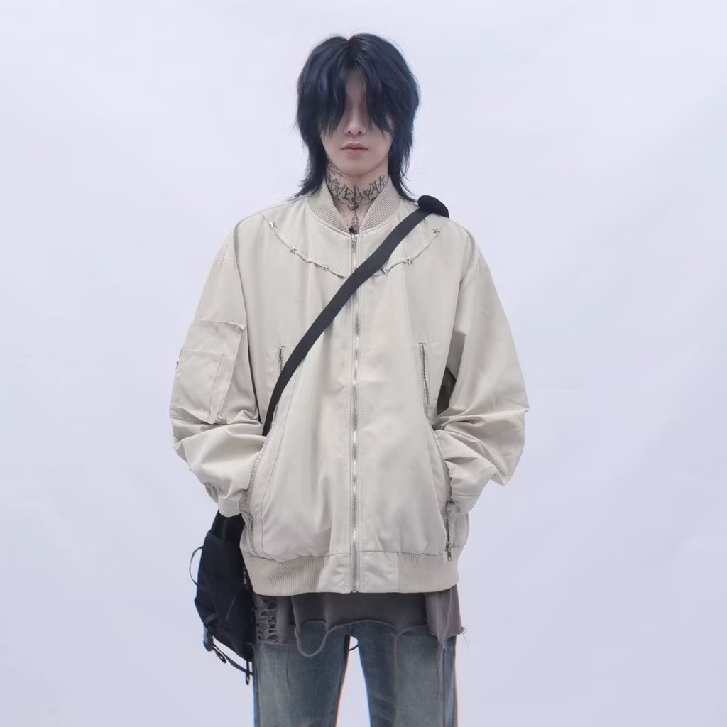 Áo Bomber Ngôi Sao Vòng Cổ Màu Be KCloset Áo Khoác Kaki Dáng Rộng Nam Nữ NA430