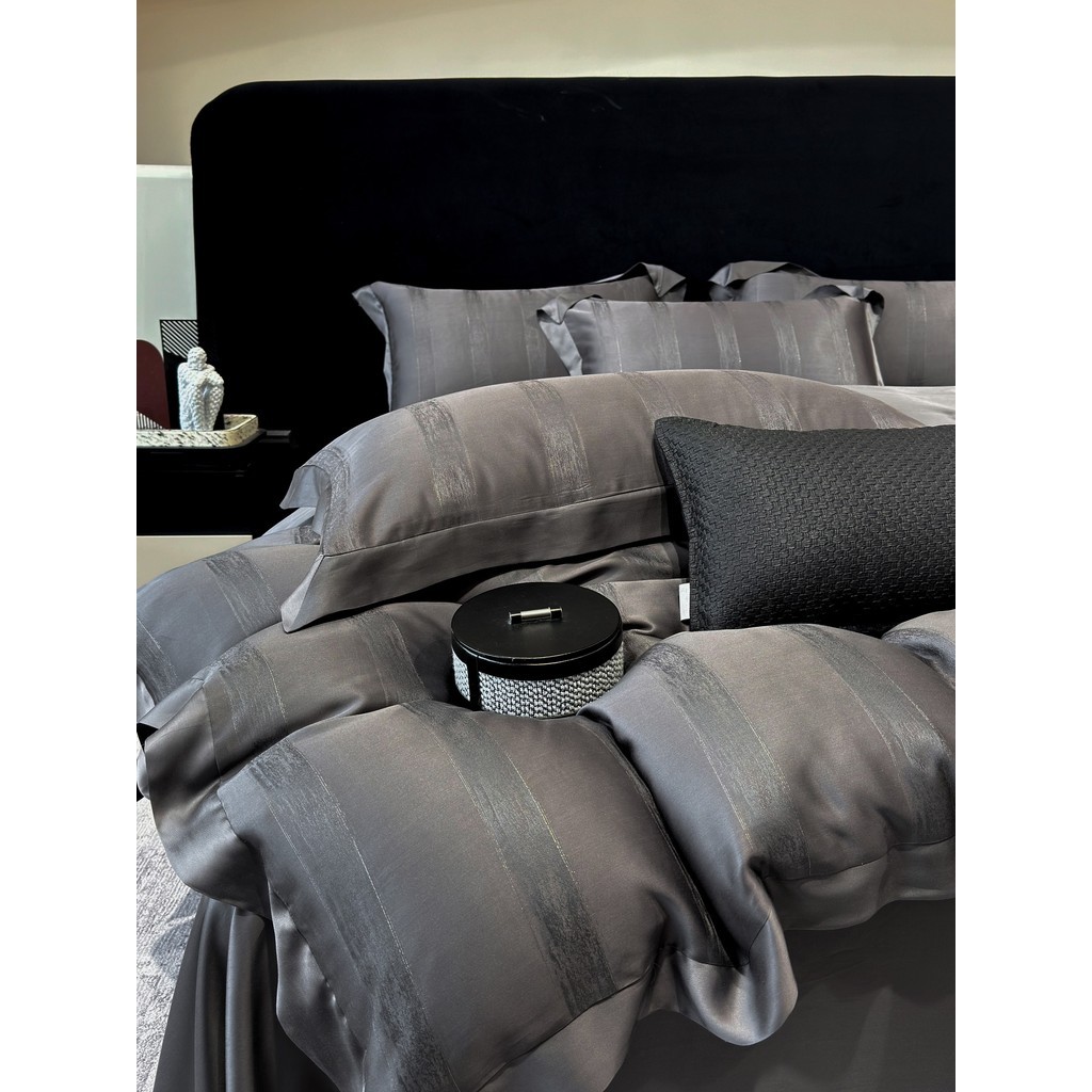 (L41456)Bộ Chăn Ga Gối Vải Tencel 120s Mềm Mại Óng Ả Thiết Kế Họa Tiết Vân Chìm Đơn Giản Tinh Tế - MemMinbedding Luxury