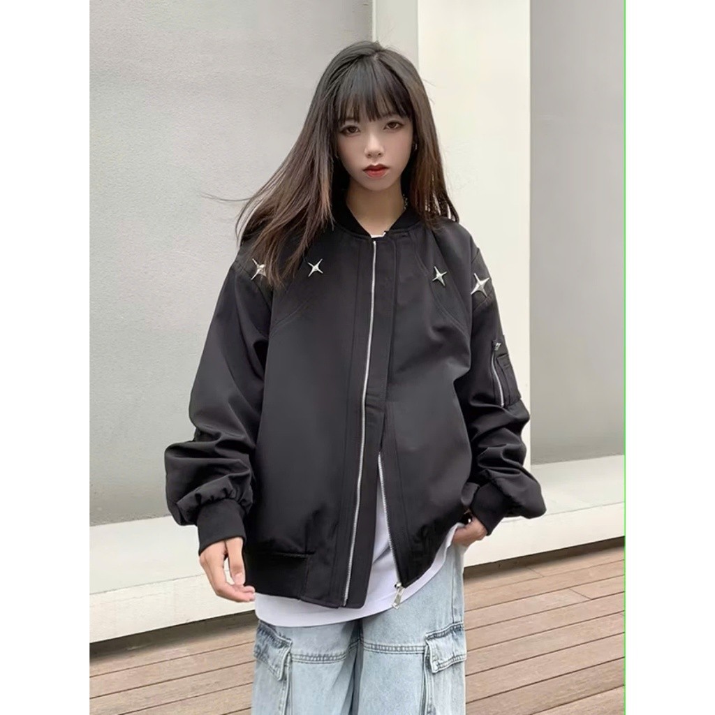 Áo Khoác Ngôi Sao Vòng Cổ Mix Khóa Tay KCloset Áo Bomber Chất Dù 2 Lớp Dày Dặn Dáng Rộng Nam Nữ