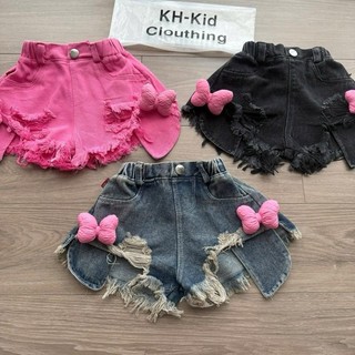Q23M2-[tomnaukid] Quần Short bò gắn nơ cho bé  gái size từ 10-34Kg