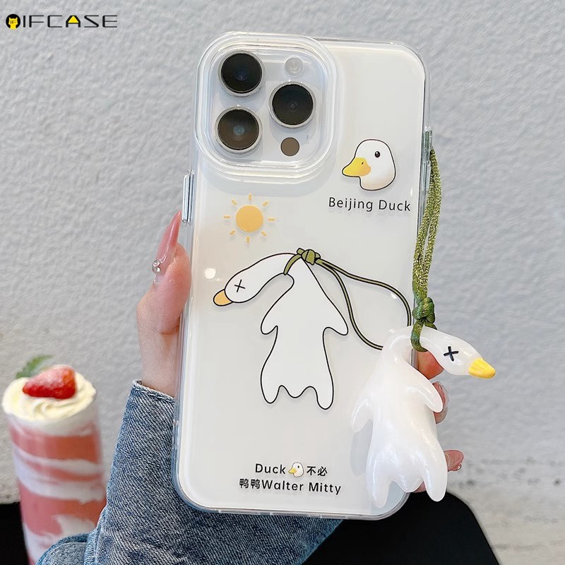 Dành Cho Samsung Galaxy A57 A37 A73 A72 A71 A56 A55 A54 A53 A52 A52s A51 A50 A50s A30s A30 A20 A20s A21s Ốp Điện Thoại Có Stereo Trắng Ngộ nghĩnh Mặt Dây Chuyền Vịt Dây Vỏ Trắng