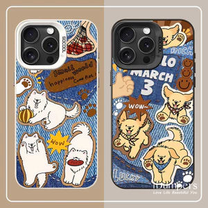 ibumpers Ốp Điện Thoại iPhone Funky Lively Puppy Denim Họa Tiết Cho IPhone 16 15 14 12 13 11 Pro Max IP 7 8 Plus X XS XR Ốp Lưng IMD Cứng Và Nhẵn