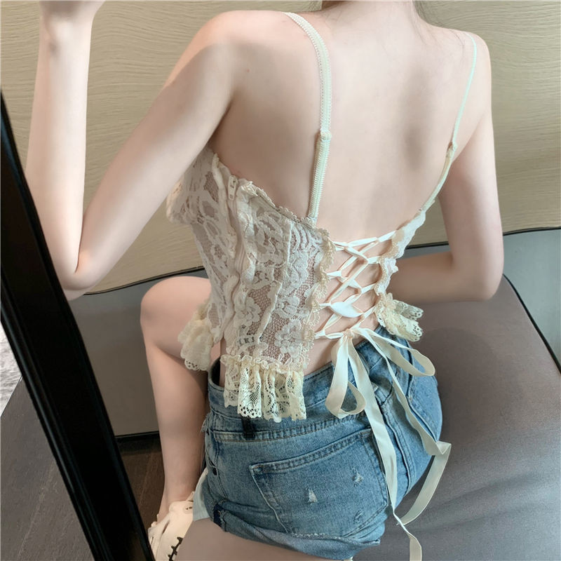 ✨1118 Người Khen ngợi Mùa Hè Ren Sling Thiết Kế Cảm Thấy Thích Hợp Bên Ngoài Mặc Áo Vest Nữ Bên Trong Mặc Pháp Ống Top Ngắn Top 25.4.22