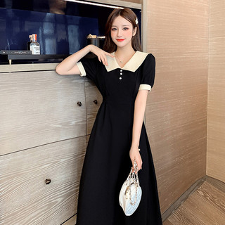 Váy đen nhỏ kiểu Pháp retro thanh lịch ôm sát eo với cổ búp bê