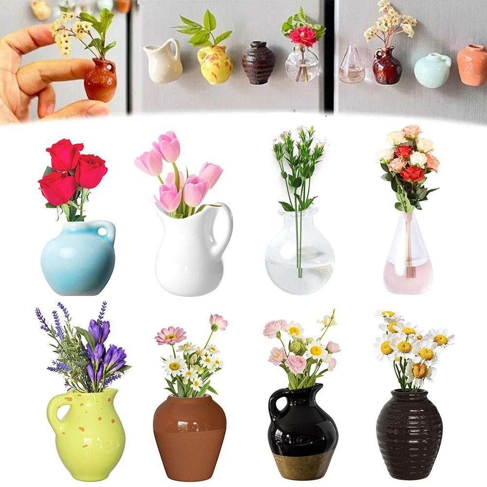 DONOVANQQ 8 Miếng Dán Tủ Lạnh Bình Hoa, Bình Nam Châm Tủ Lạnh Nhựa DIY, Cá Tính Dễ Thương Tinh Tế 3D Sáng Tạo Nam Châm Tủ Lạnh Nhà Bếp