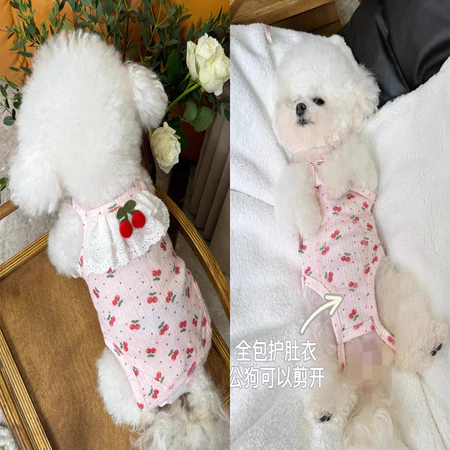 Anh Đào Chó Áo liền quần Thoáng Khí Chó Con Bụng Quần Áo Hoa Onesie Mèo Dễ Thương Trang Phục Chó Đồ Ngủ Teddy Shih Tzu Terno
