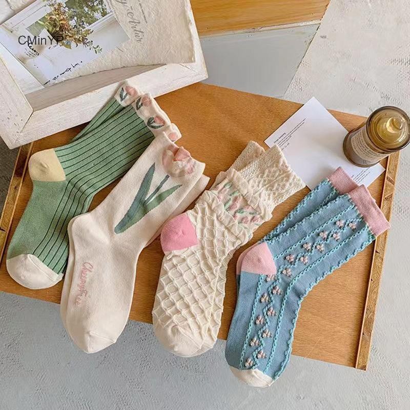 Cminyp Mới Tất Nữ Phong Cách Hàn Quốc Xu Hướng Hoa Tất Cotton Thường Ngày Bé Gái Thủy Thủ Đoàn Tất Vinh Quang