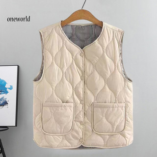 Một thế giới| Áo khoác nữ màu trơn Áo Vest mùa thu nhẹ Áo Vest mùa đông sành điệu có túi lưu trữ Áo khoác ấm nhẹ cho nữ Áo khoác ngoài trời giữ nhiệt chống gió V