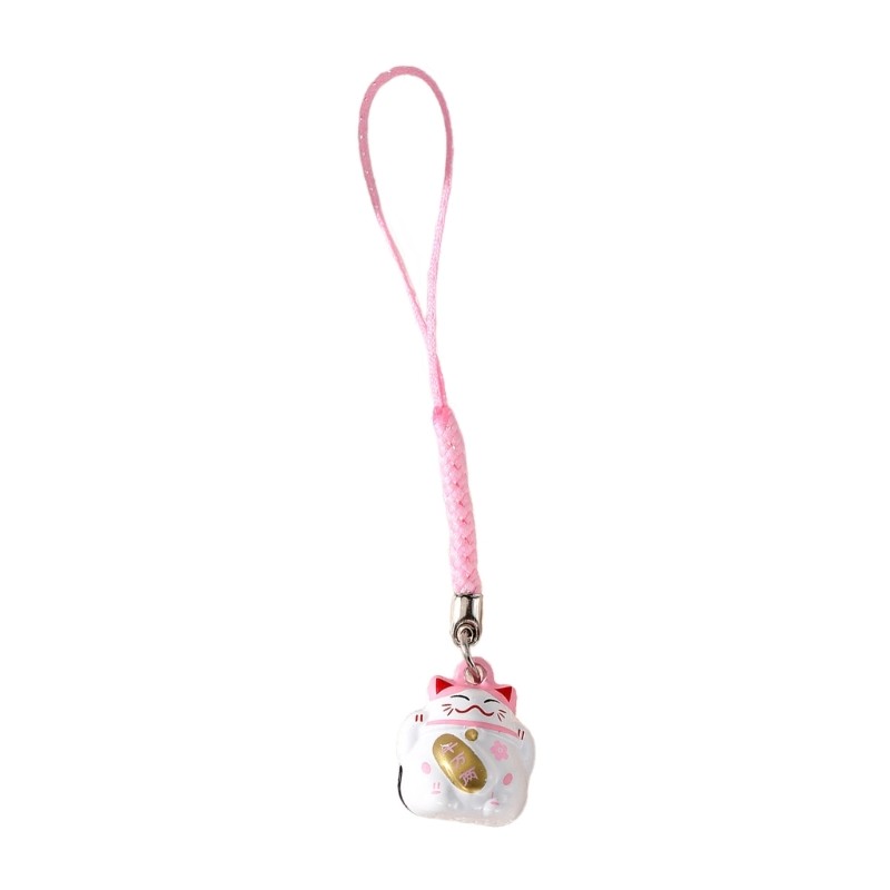 Chic Japanese Cartoon Lucky Cat Pendant Charm Keychain With Bell For Prosperity