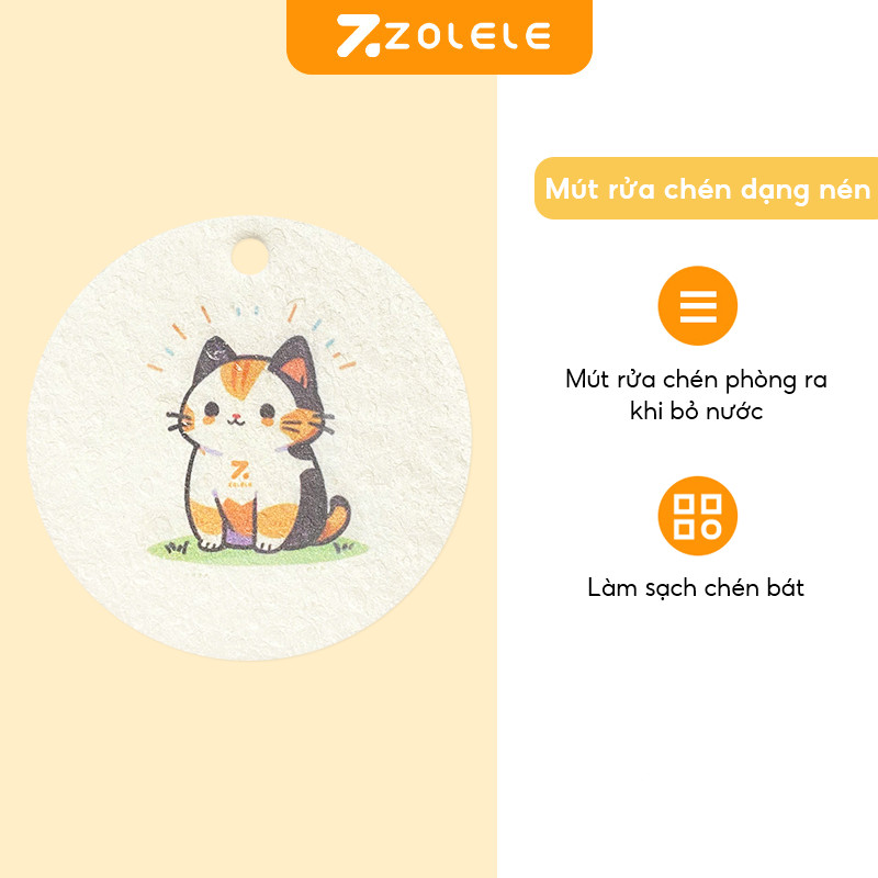 Ảnh Miếng bọt biển rửa chén kháng khuẩn Zolele làm sạch, mút xốp nén họa tiết hoạt hình 2