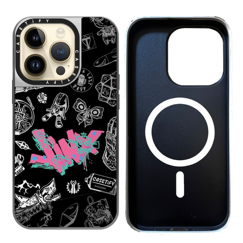 CASETiFY X ARCANE Jinx Icon Case hút từ tính Vỏ IPhone gương đen & bạc IPhone 16 15 14 13 12 Pro Max Plus Ốp điện thoại cứng có hộp khắc logo