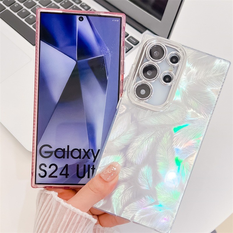 Laser Ripple Đá Cẩm Thạch Ốp lưng Samsung Galaxy S24 FE Plus S23 PC Siêu Cứng Long Lanh Bảo Vệ Camera Ốp Lưng Chống Sốc