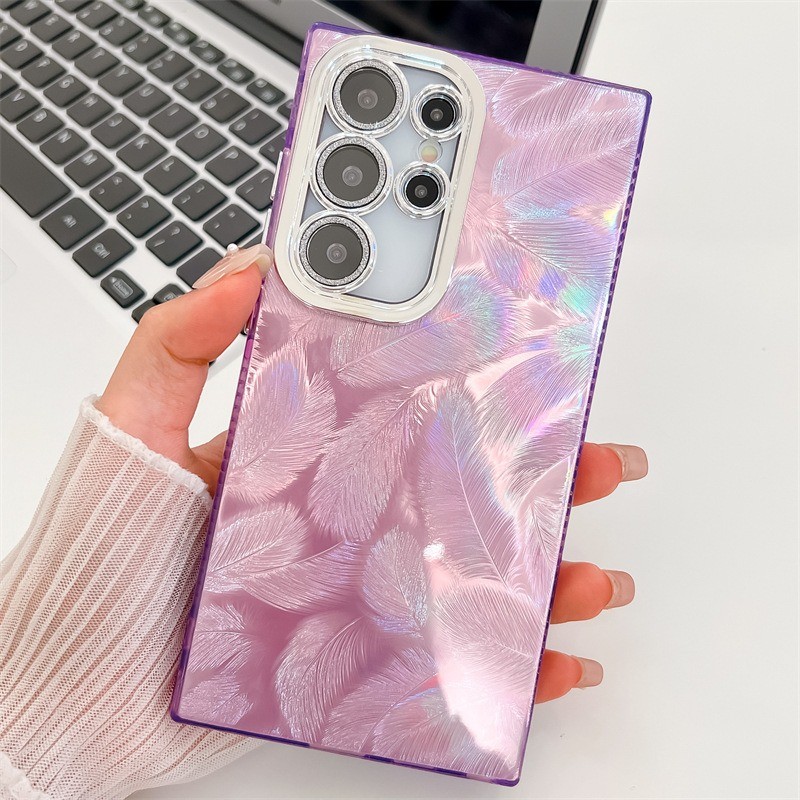 Laser Ripple Đá Cẩm Thạch Ốp lưng Samsung Galaxy S24 FE Plus S23 PC Siêu Cứng Long Lanh Bảo Vệ Camera Ốp Lưng Chống Sốc