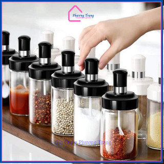 Combo 5 Hũ đựng gia vị  thuỷ tinh kèm muỗng - Lọ đựng gia vị chất liệu thủy tinh kèm thìa - Phương Trang