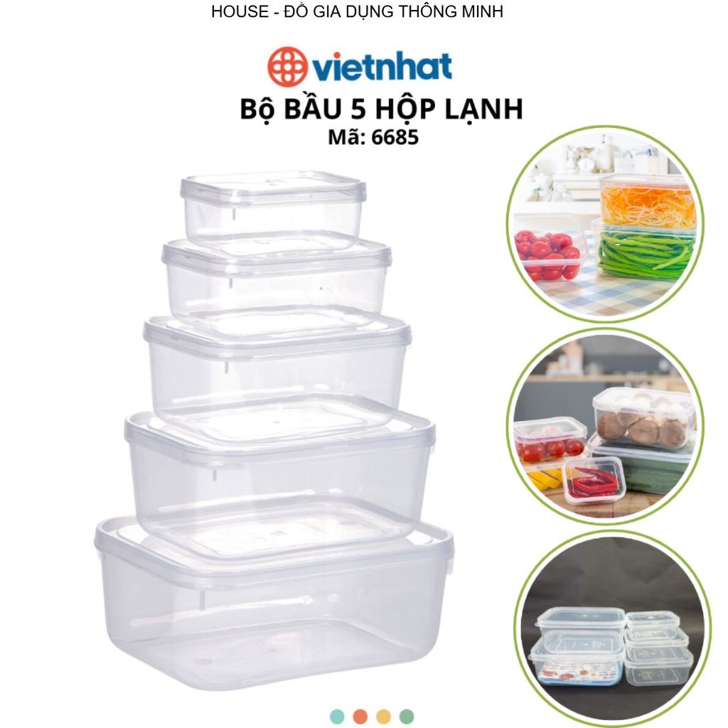Bộ 5 Hộp Lạnh Bầu Bảo Quản Thực Phẩm Chính Hãng VIỆT NHẬT (Mã 6685)