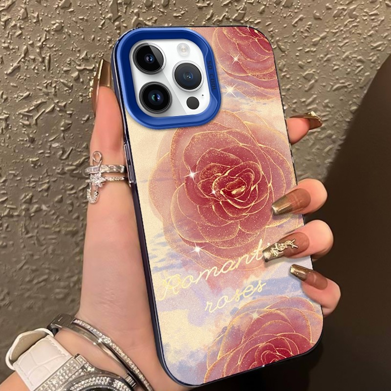 Ốp Lưng Cứng Tương Thích Với IPhone 7 8 Plus SE2 SE3 X Xs XR XsMax 11 12 13 14 15 16 Pro Max 12mini 13mini 14Plus 15Plus 16Plus Vỏ Hoa Hồng Ba Màu Xanh