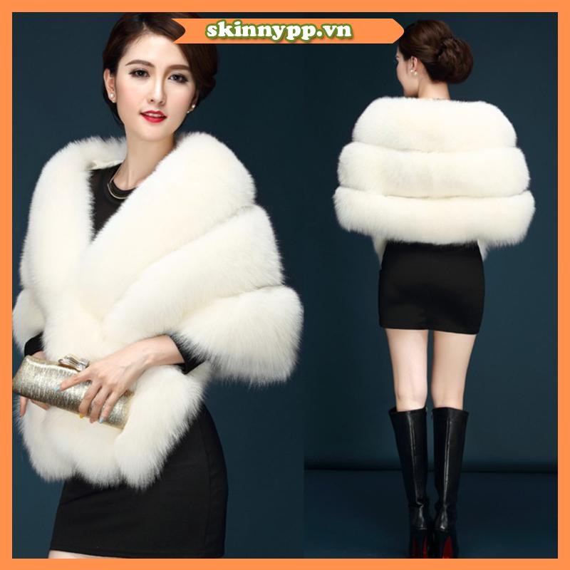 Da Nữ Mùa Đông Lông Thú Giả Khăn Cổ Shrug Cổ Chữ V Khăn Choàng Quấn Trộm Cô Dâu Áo