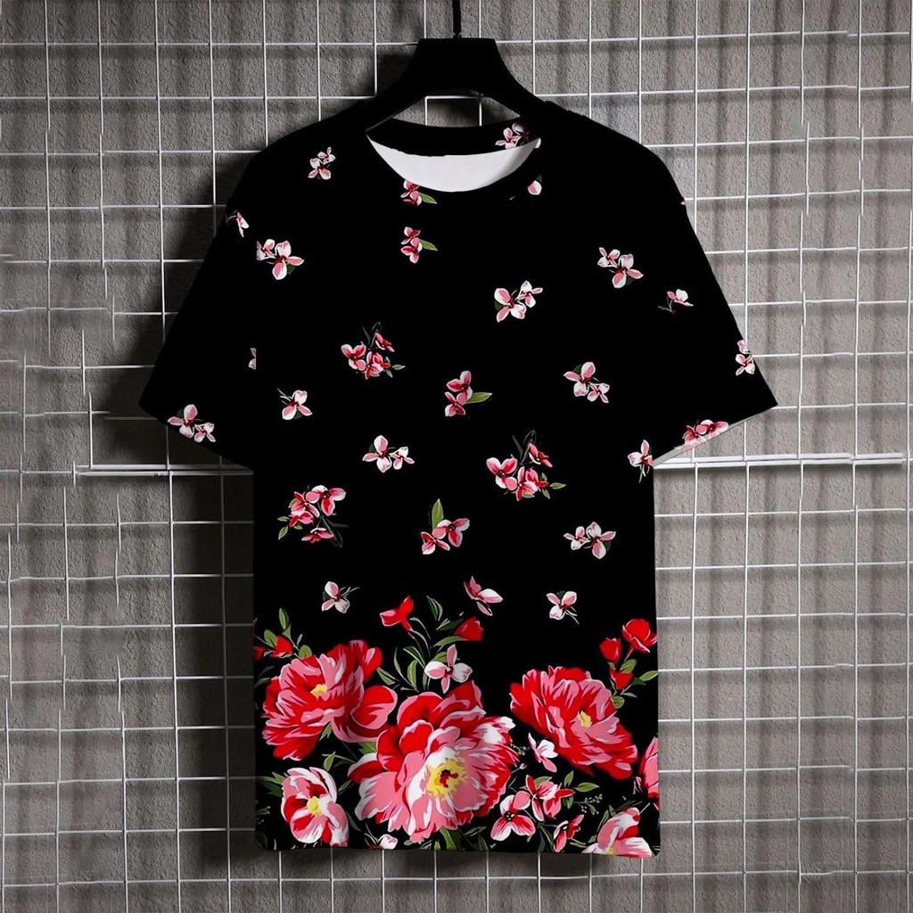 2024 New Men's T-shirt Printed T-shirt Chinese Style Trendy Loose plus Size Crew Neck Short Sleeve Top