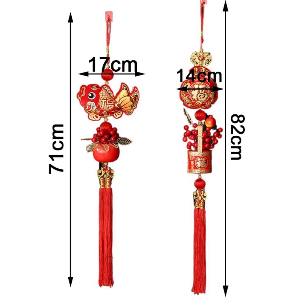 THFENG Treo Chuông Trang Trí, Mặt Dây Chuyền Năm Lint May Mắn, Thịnh Vượng Giàu Có Đỏ May Mắn Treo Tua Rua Lễ Hội Mùa Xuân
