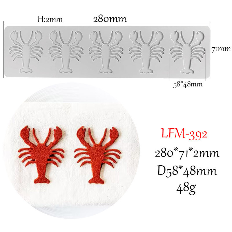 Khuôn silicon ren fondant chủ đề sinh vật biển: tôm hùm, cua, xương cá, socola nghệ thuật ẩm thực phân tử, chip trang trí bánh
