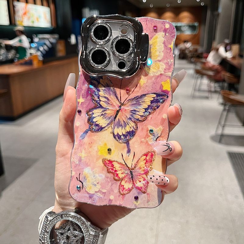 Dành Cho iPhone 16 Pro Max 15 14 Plus Ốp Điện Thoại Họa Tiết Bướm Nhiều Màu Sắc Thời Trang Có Giá Đỡ Chức Năng Vòng Ống Kính Cho iPhone 11 12 13 14 15 16 Pro Max Silicon Mềm Chống Sốc
