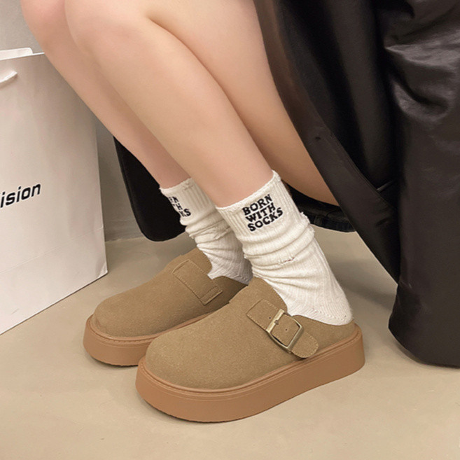 Thời trang Retro đế dày một chân Giày lười nửa Dép Mùa thu mẫu mới tăng chiều cao đi ra ngoài thoải mái chống trượt giản dị Giày đi ngoài trời Birken giá bán buôn nhà máy