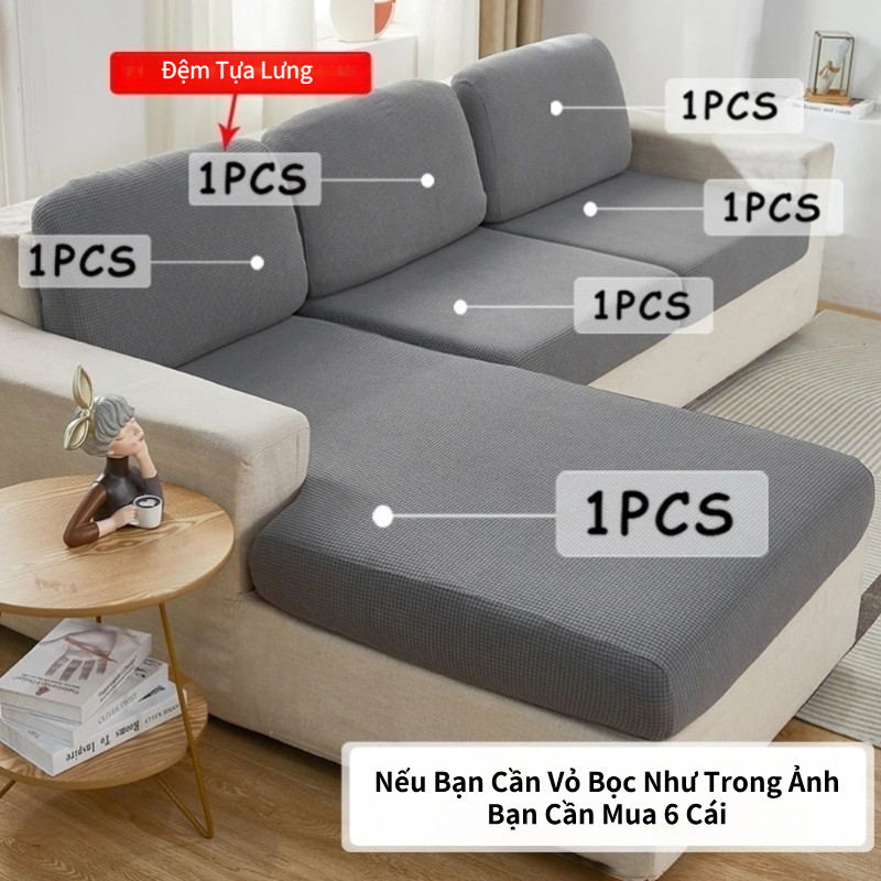 1/2/3/4 chỗ ngồi Chống Nước Bọc Sofa, Bọc Đệm Ghế Sofa Vải Nhung Gân Dày Dặn Co Giãn