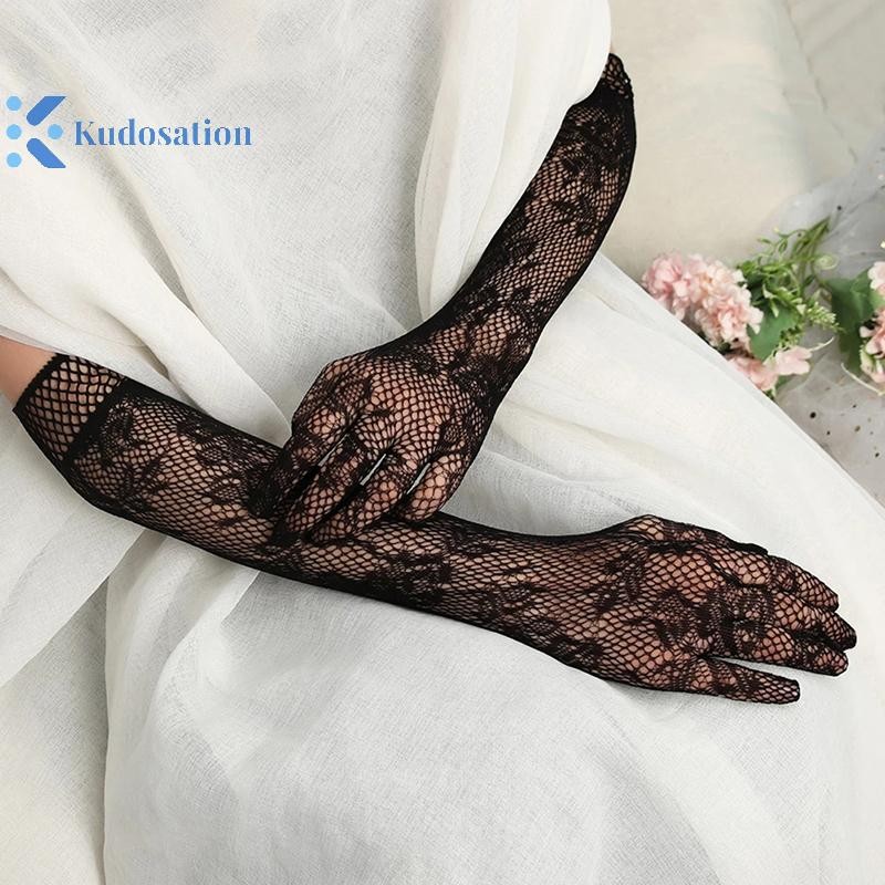 Kudosation Găng tay nghi thức thời trang mới Găng tay lưới cá dài Lưới thời trang mượt mà Phong cách hơn
