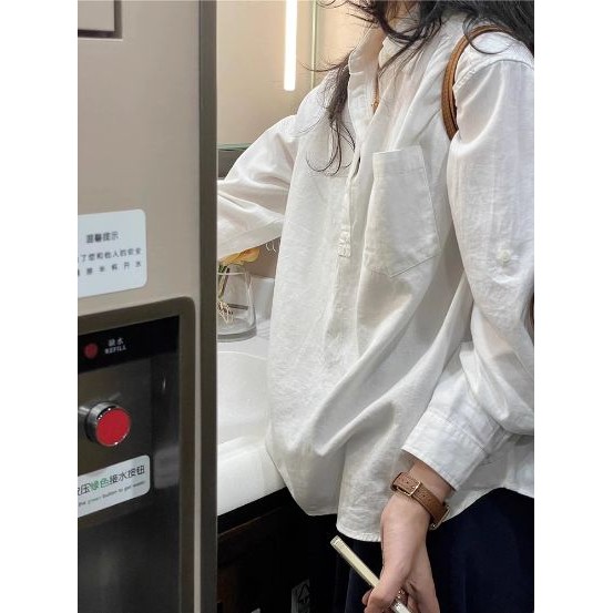 SUXI Áo sơ mi nữ dài tay cổ đơn giản mùa xuân mới 250331