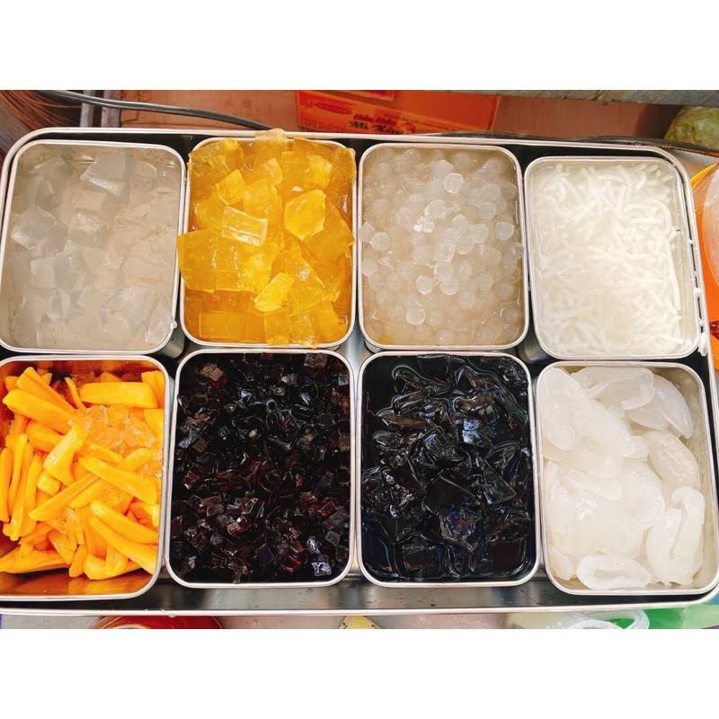 Khay đựng topping, thực phẩm, loại 6 và 8 ngăn, chất liệu inox 304 cao cấp dày dặn.