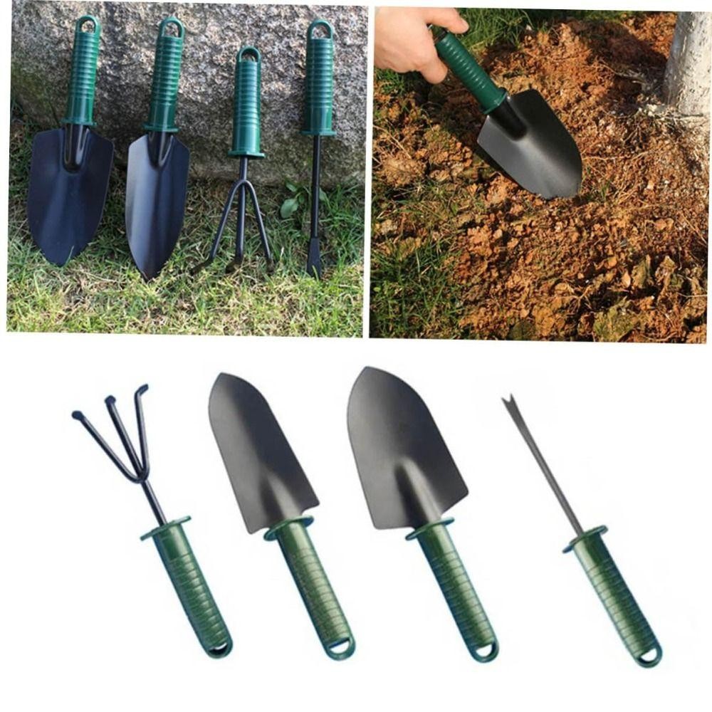PWSSEND 1 / 4 Cây Xẻng, Tay Cầm Chống Trơn Trượt Thiết Kế Lỗ Treo Làm Vườn Xẻng Nĩa Rake Kit, Bộ Dụng Cụ Làm Vườn Bằng Kim Loại Di Động Nhỏ Cho Bãi Cỏ