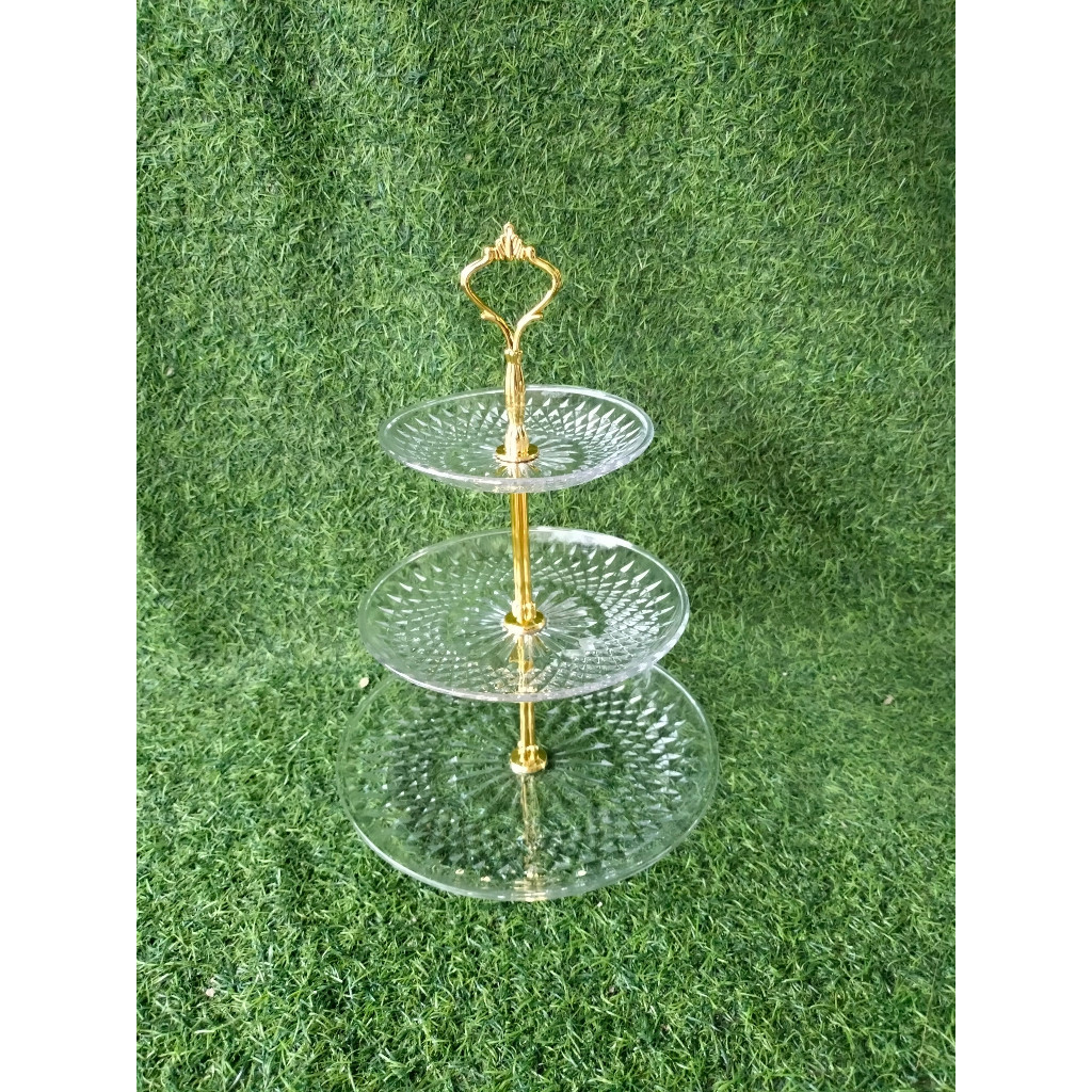 Khay Mứt 3 Tầng vuông trắng kim cương, Khay Đựng Bánh Kẹo Hoa Quả tròn xanh 3 Tầng Bằng Nhựa  Cao Cấp Dài 38cm0