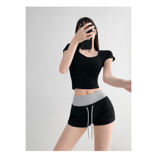 Quần short thể thao nữ dáng rộng viền eo thấp bó sát màu sắc