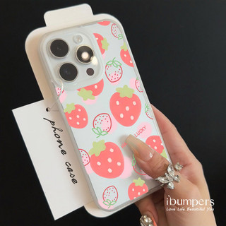 ibumpers Ốp Điện Thoại iPhone Fresh Dreamy Dâu Họa Tiết Ốp Lưng Trong Suốt Nhám Mờ Chống Bẩn Chống Sốc Cho IPhone 16 15 14 12 13 11 Pro Max IP 7 8 Plus X XS XR
