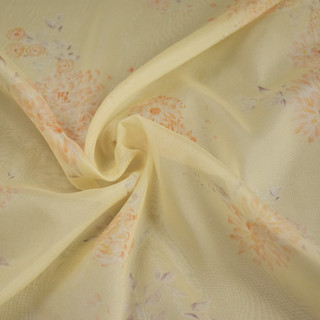 Thanh Lịch Ánh Sáng Vàng Hoa Lớn In Kỹ Thuật Số Sợi Kim Cương Voan Vải Váy Sườn Xám Hanfu Handmade Vải Trong Suốt