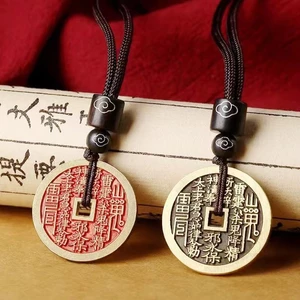✨✨Shop Núi Ma Tiêu Tiền Phong Cách Trung Hoa Vòng Cổ Mặt Dây Chuyền Nam Nữ Mặt Dây Cũ Tim Fu Tăng May Mắn Cổ Cinnabar 25.4.8