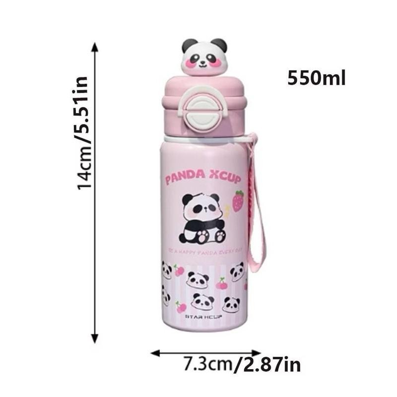 Bình Nước Giữ Nhiệt 550ml Gấu Trúc Dễ Thương Hai Ngăn Có Ống Hút Cho Học Sinh mq