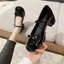 Giày tiểu thư nữ mery Jane đế vuông phối nơ ngang 2 màu đen trắng quai bóng thanh lịch mã cg-0267-08