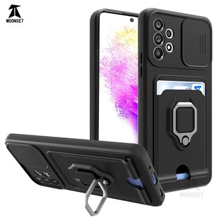 Dành Cho Samsung Galaxy A73 5G Ốp Lưng 4 Trong 1 Trượt Camera Bao Đựng Thẻ Đứng Vuông Freebie Dây Chống Sốc Chống Rơi Mỏng Mềm TPU Cover