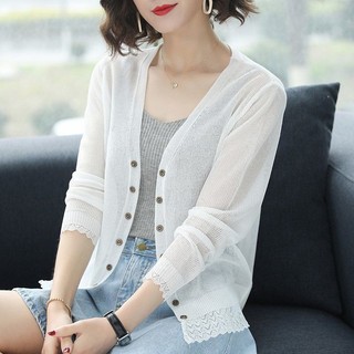 Áo khoác cardigan nữ lụa lạnh mỏng, tay ngắn, chống nắng, phong cách thời trang 2025