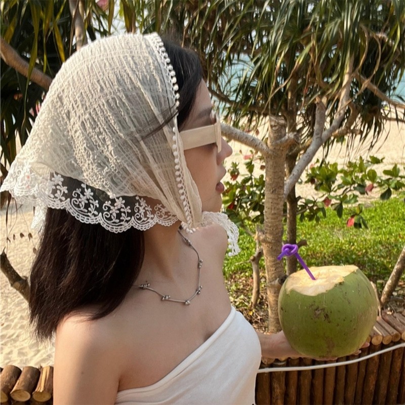 Wellb Hoa Ren Tóc Bandana Thắt Nút Khăn Trùm Đầu Vintage Kerchief Cho Nữ Tam Giắc